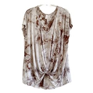 CY Tie Dye Short Sleeve T-Shirt Knotted Relaxed Fit Brown and White Size Medium